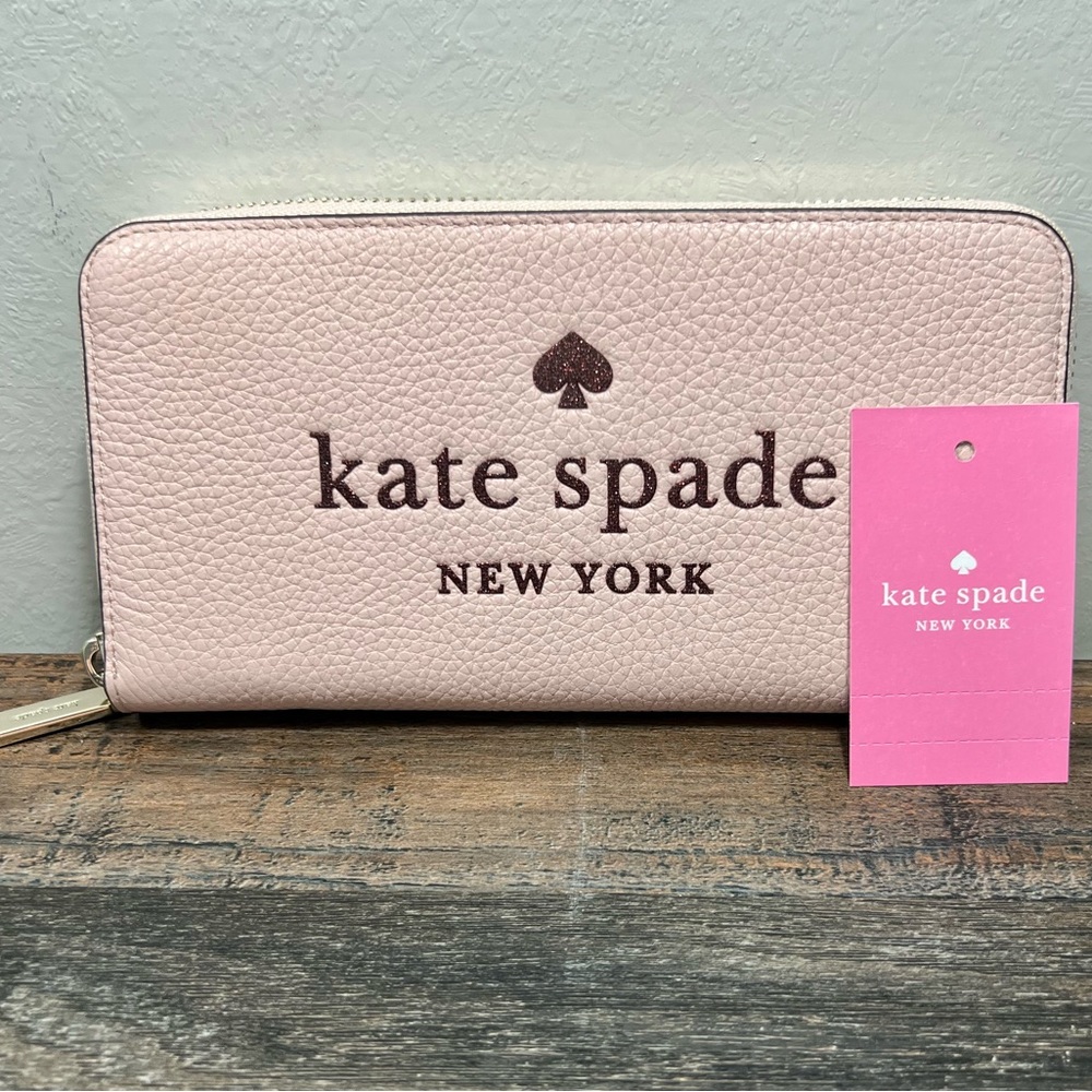 Kate Spade New York Large Continental Wallet Rose Smoke Glitter On NWT